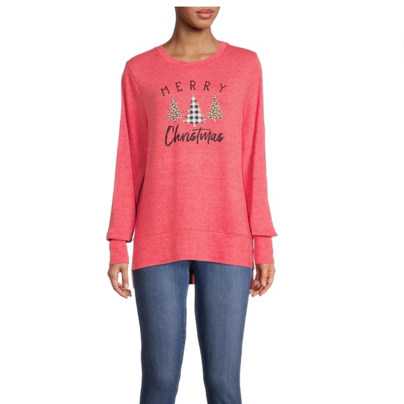 Women's Red Christmas Crew Neck Long Sleeve Shirt Relaxed Fit Size Small - Picture 1 of 6